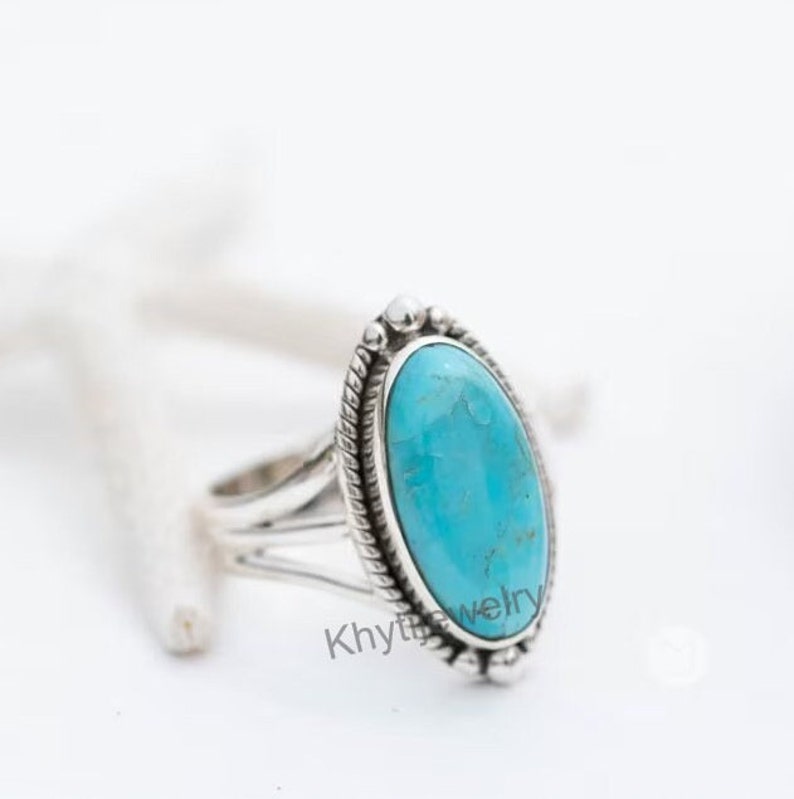 Turquoise Ring Sterling Silver 925 Handmade Statement Hippie Bohemian Jewelry Gift For Her GemstoneDecember BirthstoneMR249 image 4