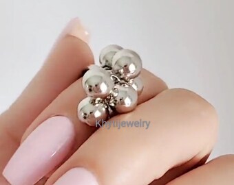 Dangling Beads Ring, Sterling Silver Ring, Ball Charm Ring, 925 Bead Women Statement Ring, Dangling Balls, Movement Ring