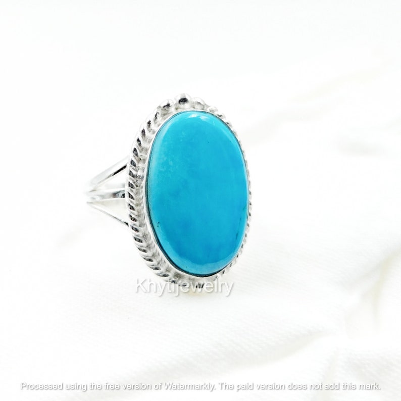 Turquoise Ring Sterling Silver 925 Handmade Statement Hippie Bohemian Jewelry Gift For Her GemstoneDecember BirthstoneMR249 image 9