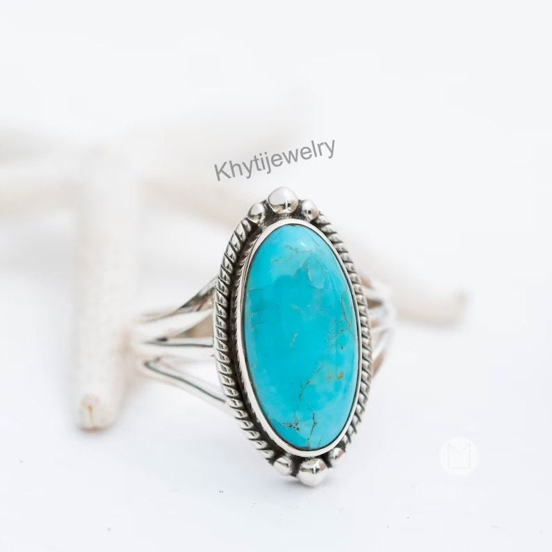 Turquoise Ring Sterling Silver 925 Handmade Statement Hippie Bohemian Jewelry Gift For Her GemstoneDecember BirthstoneMR249 image 1