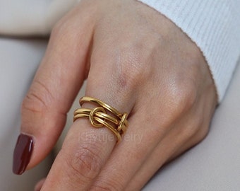 yellow gold plated multi jump band ring, plain silver 3 band ring, plain link connector band ring jewelry