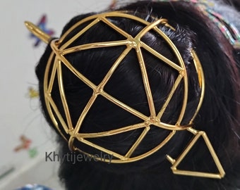 Gold bun holder, Bun cuff, Wiggle hair pin, Hair bun cage, Brass hair accessory, Minimal hair pin, Modern hair stick, Hair Accessories