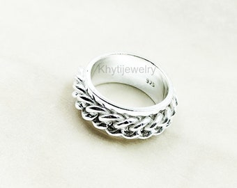 Spinner Ring Silver Chain, Meditation Ring, Spinning Ring, Rotating Ring, Fidget Ring, Worry Ring, Statement Ring, Spin Ring