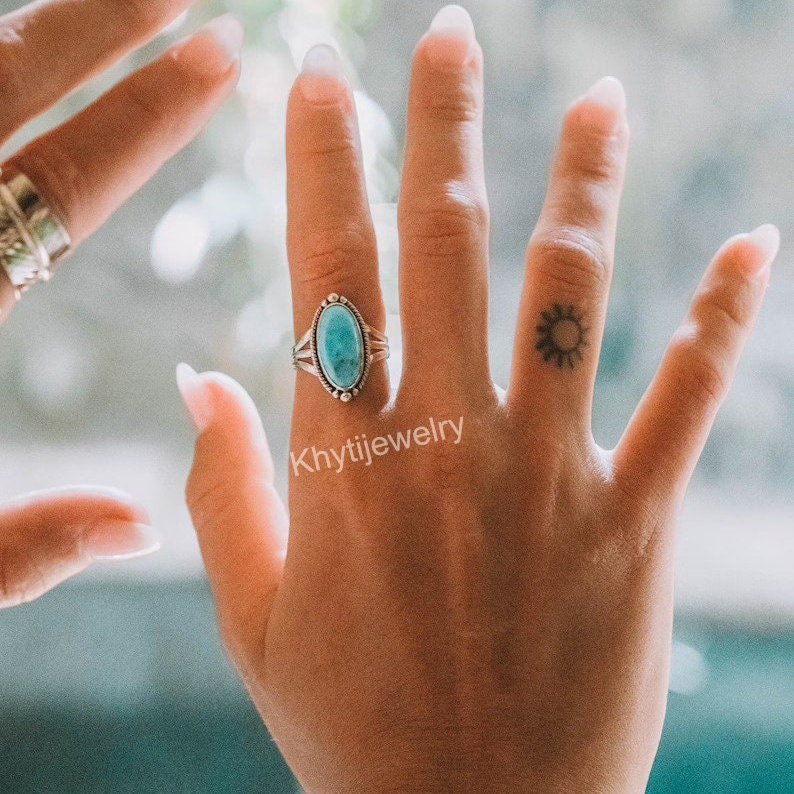 Turquoise Ring Sterling Silver 925 Handmade Statement Hippie Bohemian Jewelry Gift For Her GemstoneDecember BirthstoneMR249 image 5