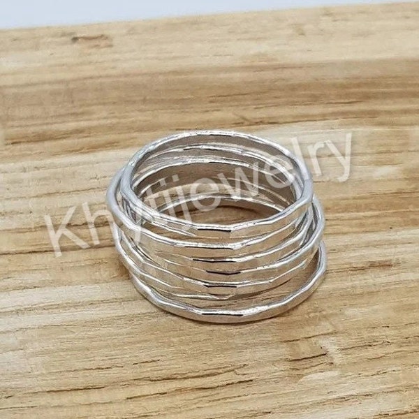 Magere gehamerde zilveren stapelbare ring/Midi-ring/stapelring bestseller