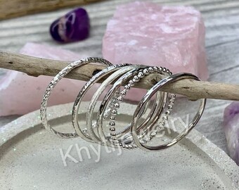 Conjunto de anillos apilables de plata de ley / Conjunto de anillos apilables 925 conjunto de anillos apilables definitivos de plata / 6 anillos texturizados / Compre como conjunto o individualmente