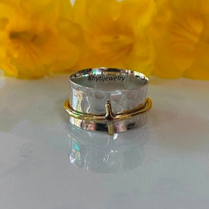 Cross Ring, Christian Ring, 925 Sterling Silver, Brass Spinner Ring for Woman,Man, Handmade Ring, Fidget Ring, Jesus Ring, Gift Jewellery|||