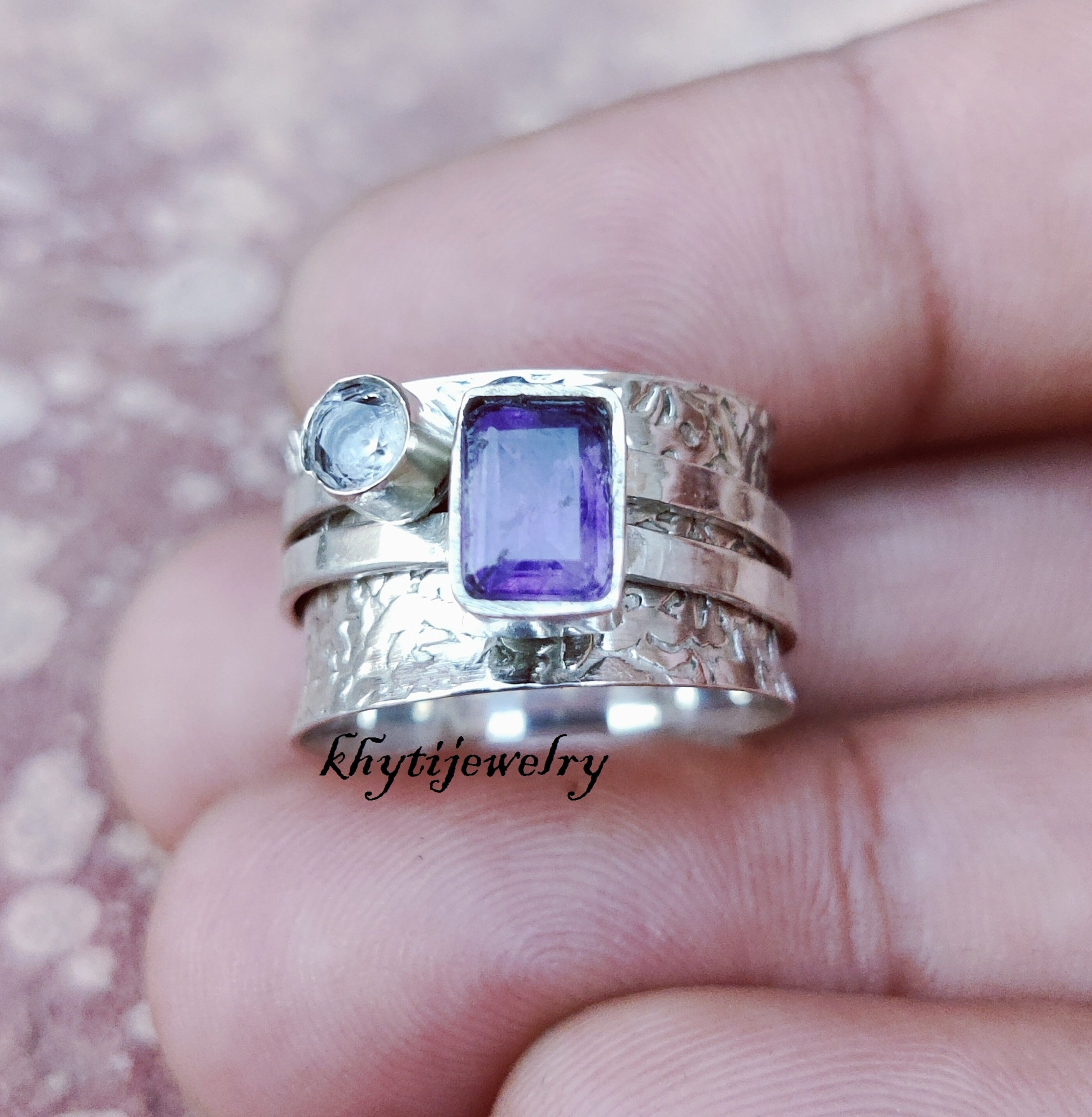 Amethyst Spinner Ring Sterling Silver Band Ring Amethyst