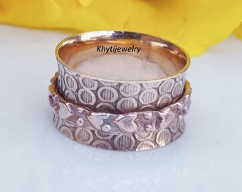 Ontwerper koperen band spinner ring, brede band ring, vrouwen ring, man ring, handgemaakte ring, statement ring, cadeau voor haar, vinger ring, gratis verzending||