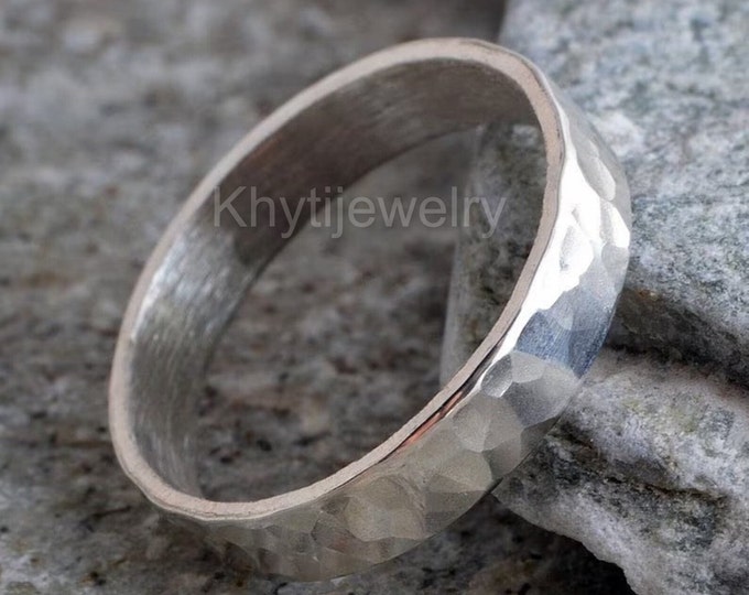 Silver ring 4mm sterling silver band ring hammered band ring 925 hammer finish made in UK