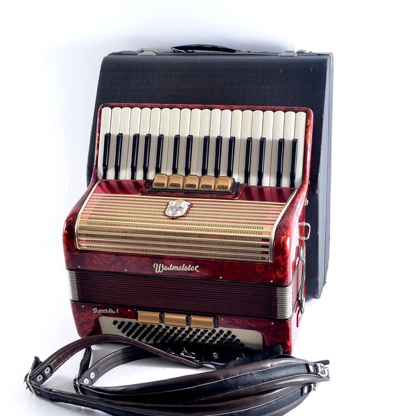 Rare Vintage German Made Top Piano Accordion Weltmeister Gigantilli I - 80 bass + Original Hard Case & Shoulder Straps