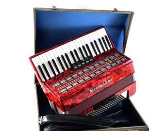 Vintage Weltmeister Stella | Red Piano Accordion 37 Key 96 Bass