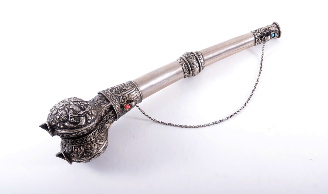 Antique Tibetan Ceremonial Hand Carved Silver Trumpetbuddhistmus