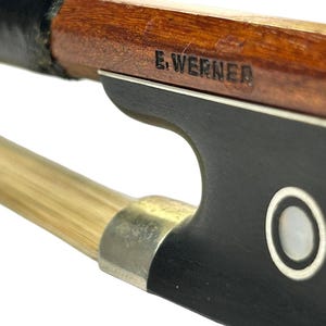 Vintage German Made Violin Bow Stamped &quot;E. Werner&quot; + Case~Pernambuco Wood, 4/4, 61g., 74,5 cm.~Free Worldwide Shipping - Emil Werner - VIDEO