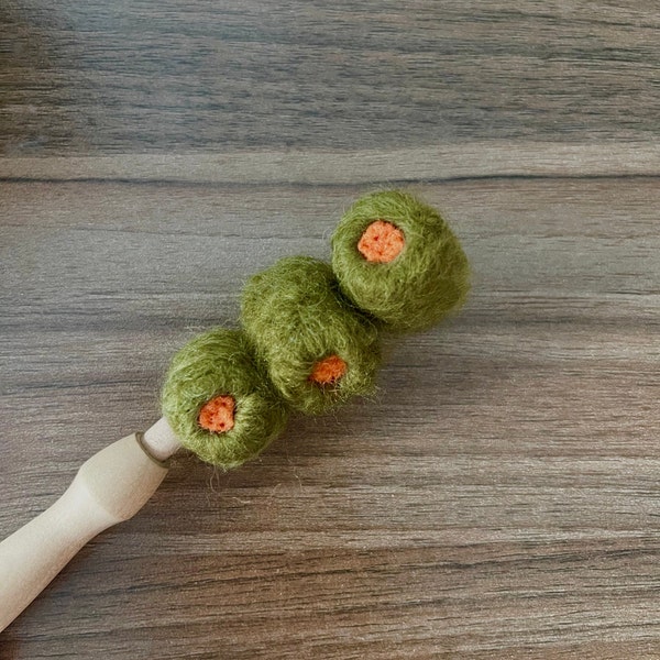 Felted Green Olive Pom Pom Toys