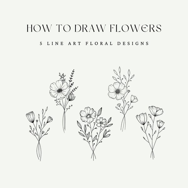 How to draw flowers, 5 step by step floral designs, digital download book, Printable Worksheet for kids