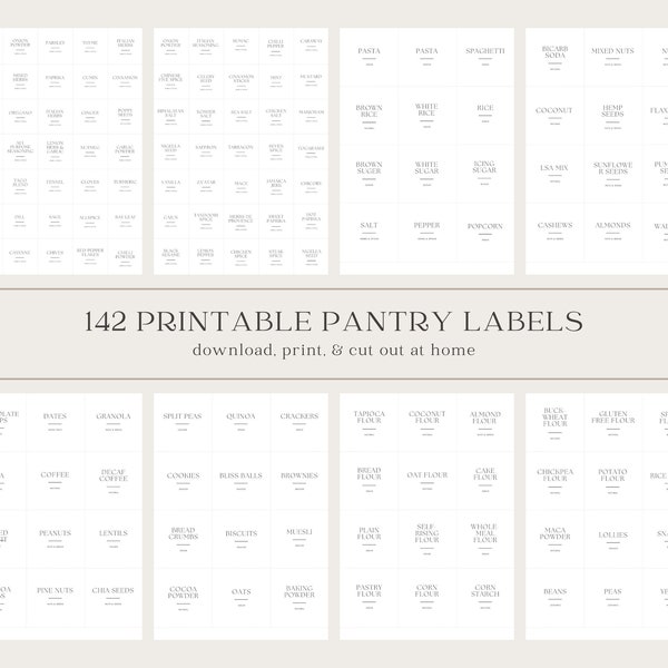 142 Pantry Labels Printable - Minimalist Kitchen Jar Labels (downloadable PDF)