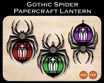Gothic Spider Paper Craft Lantern 2 Pack SVG's/ PDF's- Halloween DIY Paper Craft Project, Digital Download!