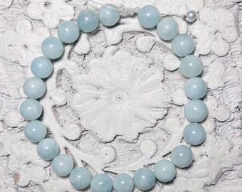 Aquamarine Bead Bracelet, Elegant Minimalist Design