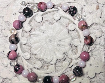 Rhodonite Iridescent & Pink Pearl bracelet