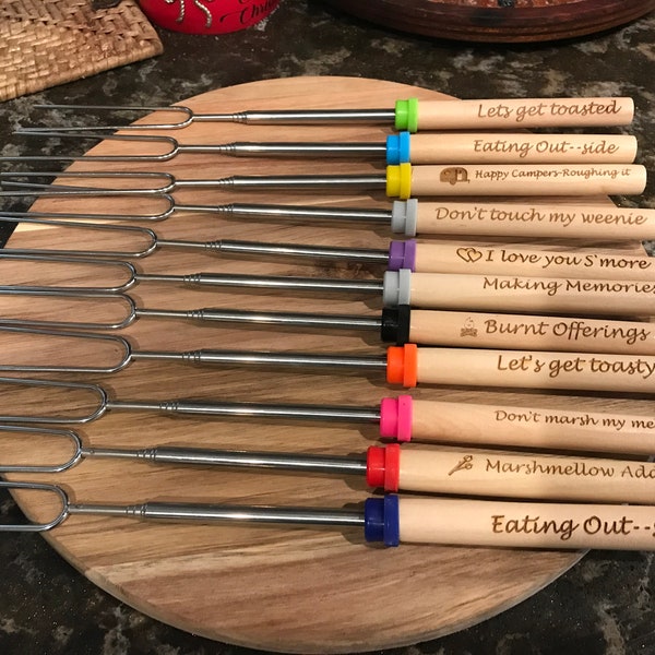 Campfire Smores Sticks | Set of Four | Personalized Roasting Sticks | Fire Pit Tool | Collapsible | Gift for Camper | Marshmallow Sticks