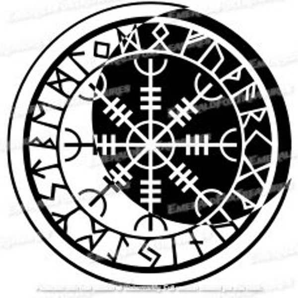 Helm of Awe With Runes In Crescent Moon SVG | Ægishjálmr File | Helm Of Awe PDF | Glowforge Ready | Helm Of Awe Digital File | Norse Symbol