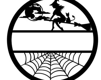 Hexe Halloween Rundes Schild SVG | Halloween Split Monogramm | Individualisierbar-Laser ready | SVG-Glowforge | Personalisiertes Hexenschild