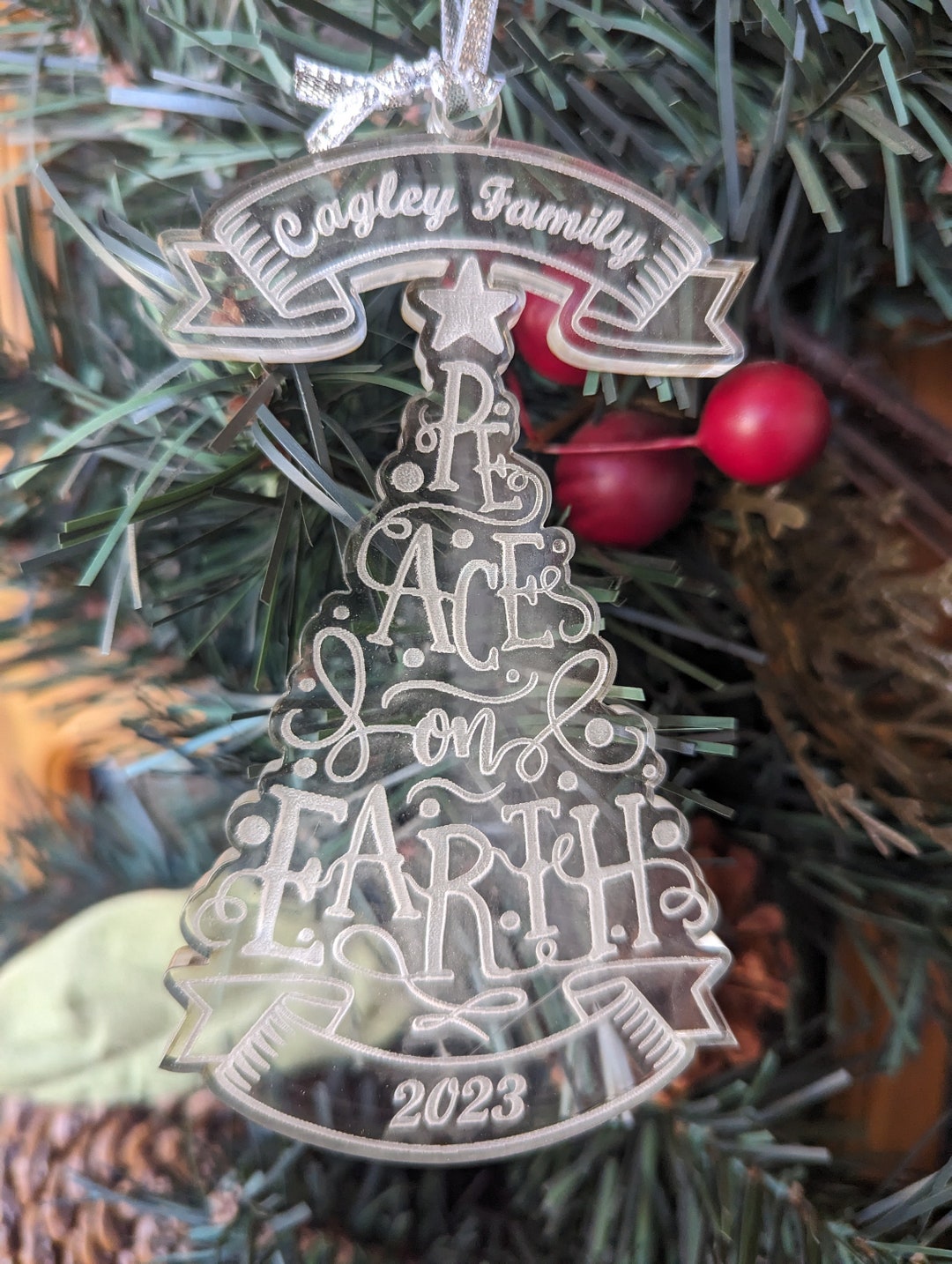 Personalized Peace on Earth Christmas Tree Acrylic Custom Christmas Tree Ornament Personalized ...