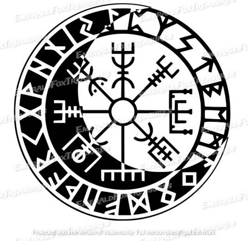 Vegvisir With Runes in Crescent Moon SVG Vegvisir for Laser - Etsy Finland