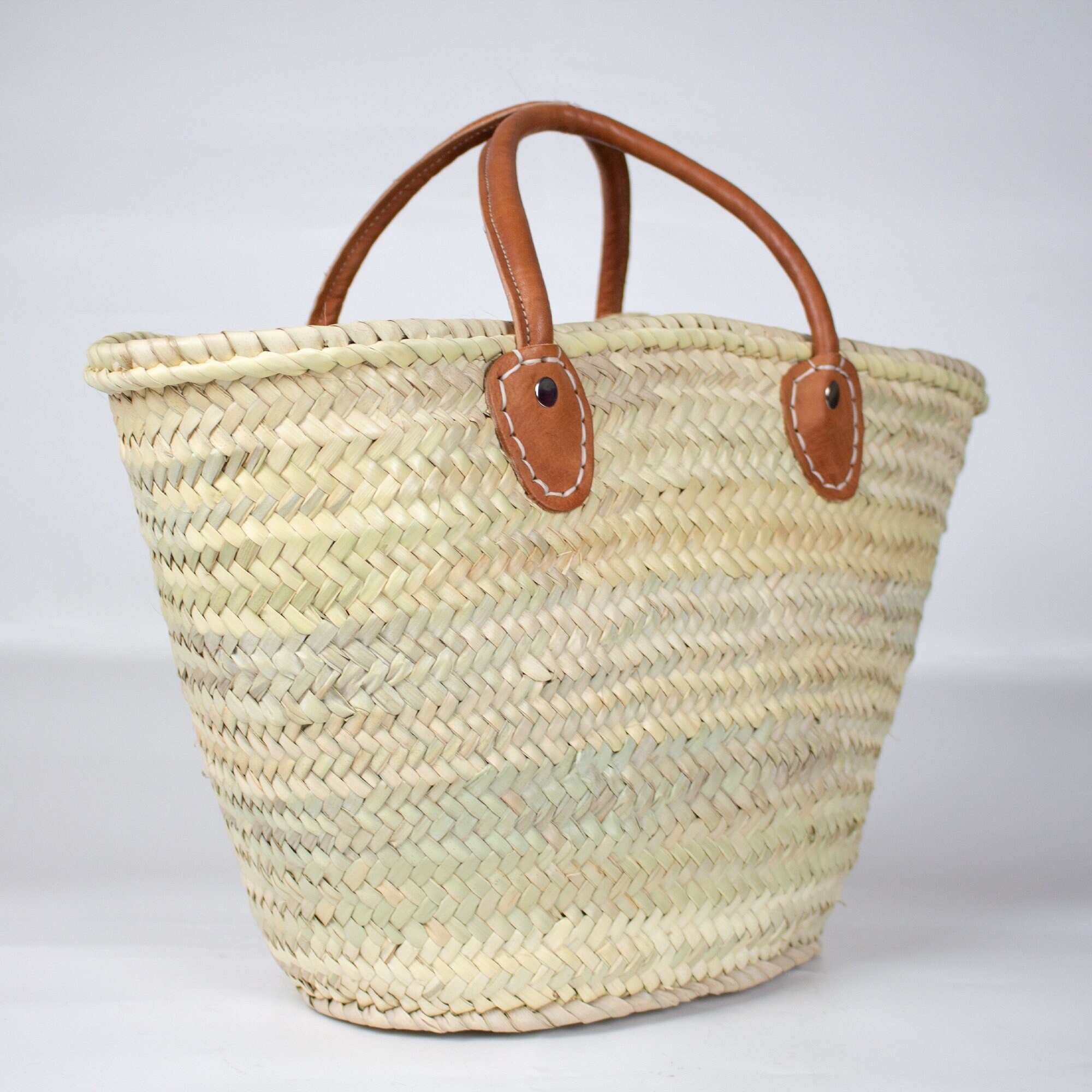 10 French Market Tote Basket with Leather Tote Strap and Basket