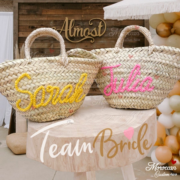 Strandtasche personalisiert für Junggesellinnenabschied, Junggesellinnenabschied, Blumenmädchenkorb, Hochzeitsgeschenke, Strandtasche, Strohtaschen, Brautjungferntasche