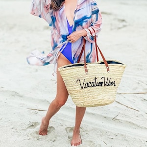 Personalized monogramed beach bag with long leather Hands Bachelorette handbag Gift Bag Bachelorette Gift with Name Large Beach Custom Gift