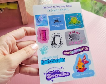 i'm just trying my best sticker sheet: mental health stickers