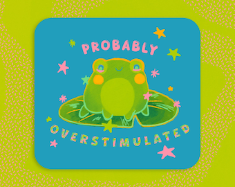 vapor wave holographic probably overstimulated frog sticker