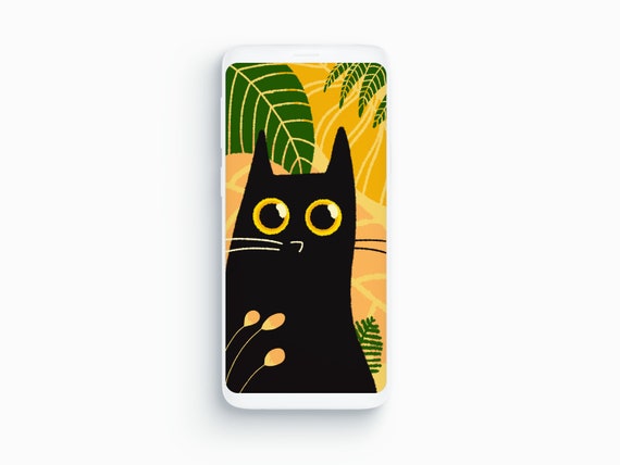 Cute Black Cat Phone Lock Screen And Home Screen Cat Iphone Etsy