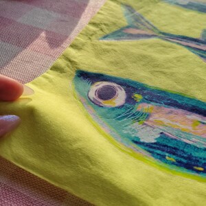 sardines lime green lightweight tote bag heat pressed afbeelding 5