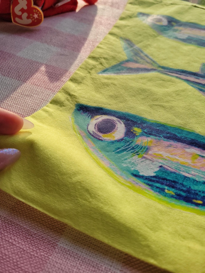 sardines lime green lightweight tote bag heat pressed afbeelding 5
