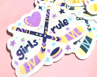 girls rule women's hockey sparkle holographic vinyl sticker