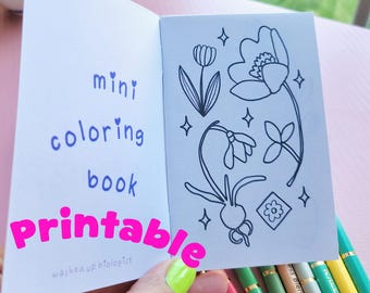 printable bugs, plants, and fungi mini zine coloring book digital file