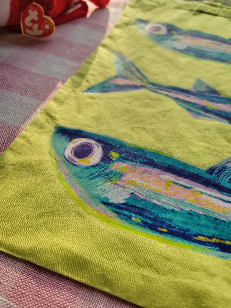 sardines lime green lightweight tote bag heat pressed afbeelding 4