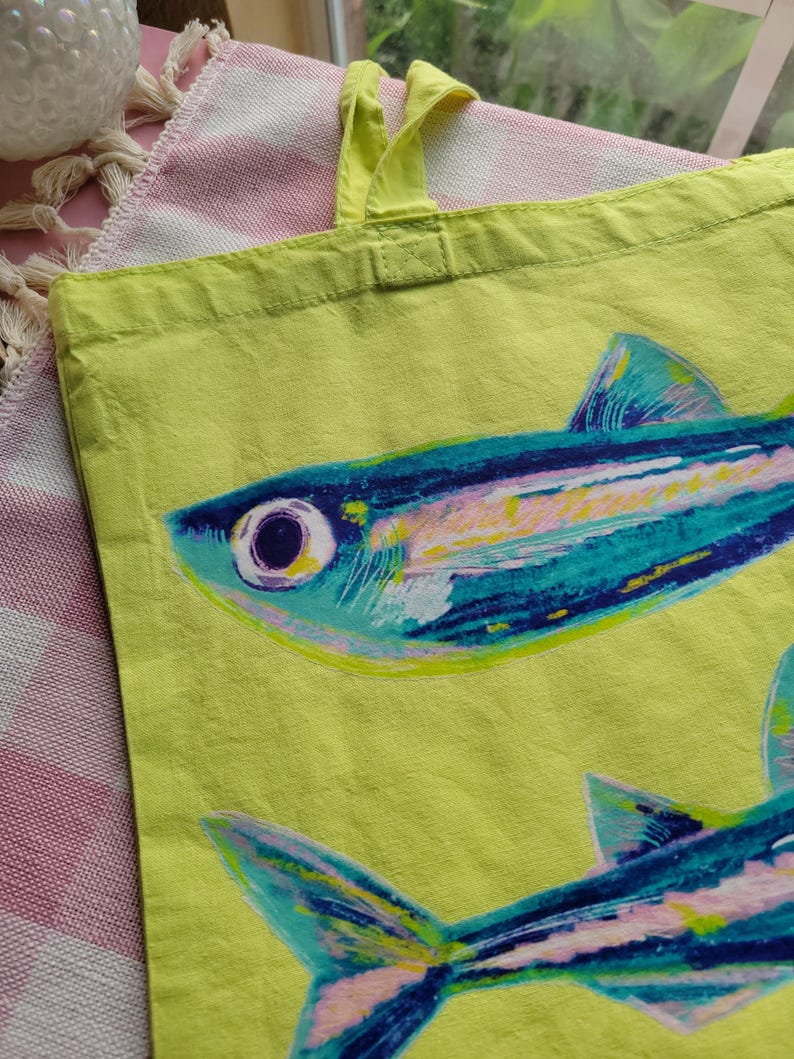sardines lime green lightweight tote bag heat pressed afbeelding 7