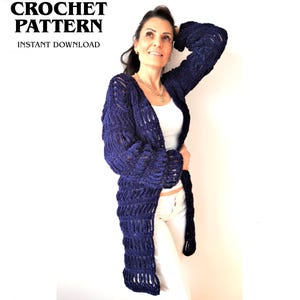 Easy Crochet Duster Cardigan Pattern, Velvet Kimono Robe, Long Coat, Beginner PDF Pattern