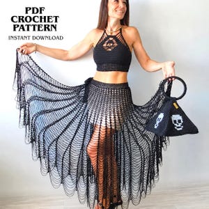 Spider Web Crochet Long Maxi Skirt Pattern, Witchy Goth Halloween Festival Lace Style Dark Alternative Fashion, PDF Pattern