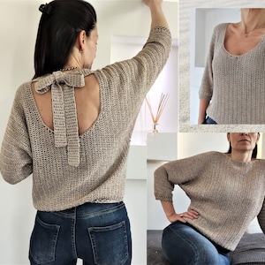 Crochet Sweater Pattern Oversized Top Open Back Sexy Shirt Blouse