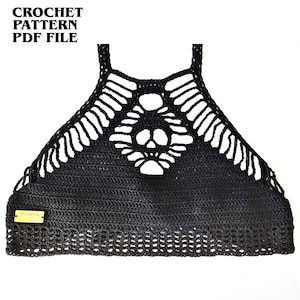 Halloween Skull Crochet Top Pattern, Grunge Crop Top, Gothic Clothes, Skeleton Bralette, Witchy, Spooky, Festival Goth Crochet Tutorial
