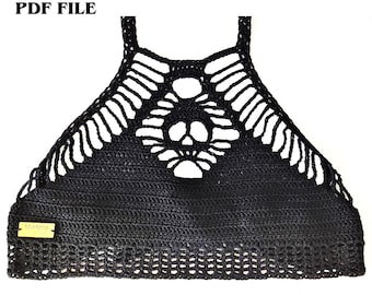 Halloween Skull Crochet Top Pattern, Grunge Crop Top, Gothic Clothes, Skeleton Bralette, Witchy, Spooky, Festival Goth Crochet Tutorial