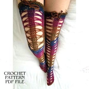 Thigh High Socks Crochet Pattern – Sexy Over the Knee Stockings, Fishnet Lingerie, Long Leg Warmers, Knee High Crochet PDF