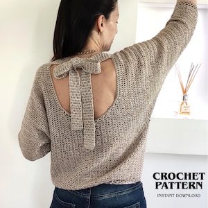 Crochet Sweater Pattern, Open Back Tie Top, Batwing Sleeves (PDF Pattern)