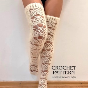 Thigh High Crochet Socks Pattern, Lace Stockings, Knee High Leg Warmers, Boho Cosplay Valentine Fishnet Lingerie Sock Pattern PDF