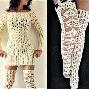 Crochet Sweater Dress Pattern Thigh High Socks 2 in 1